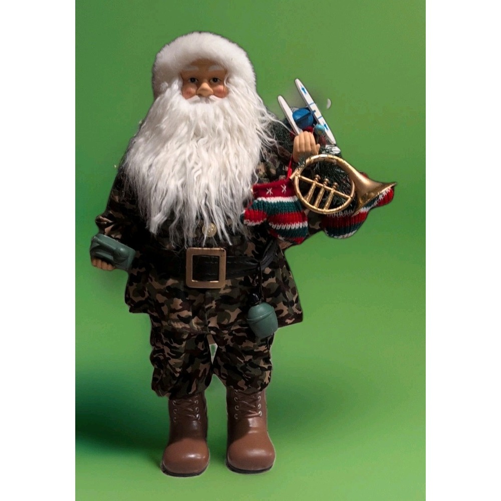 Vntg 18" Santa Army Camouflage gift sack, Toys Canteen Walki porcelain Face Hand